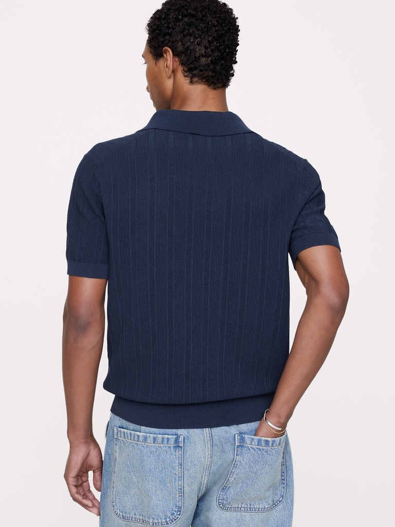 Chandail polo en coton texturé à rayures