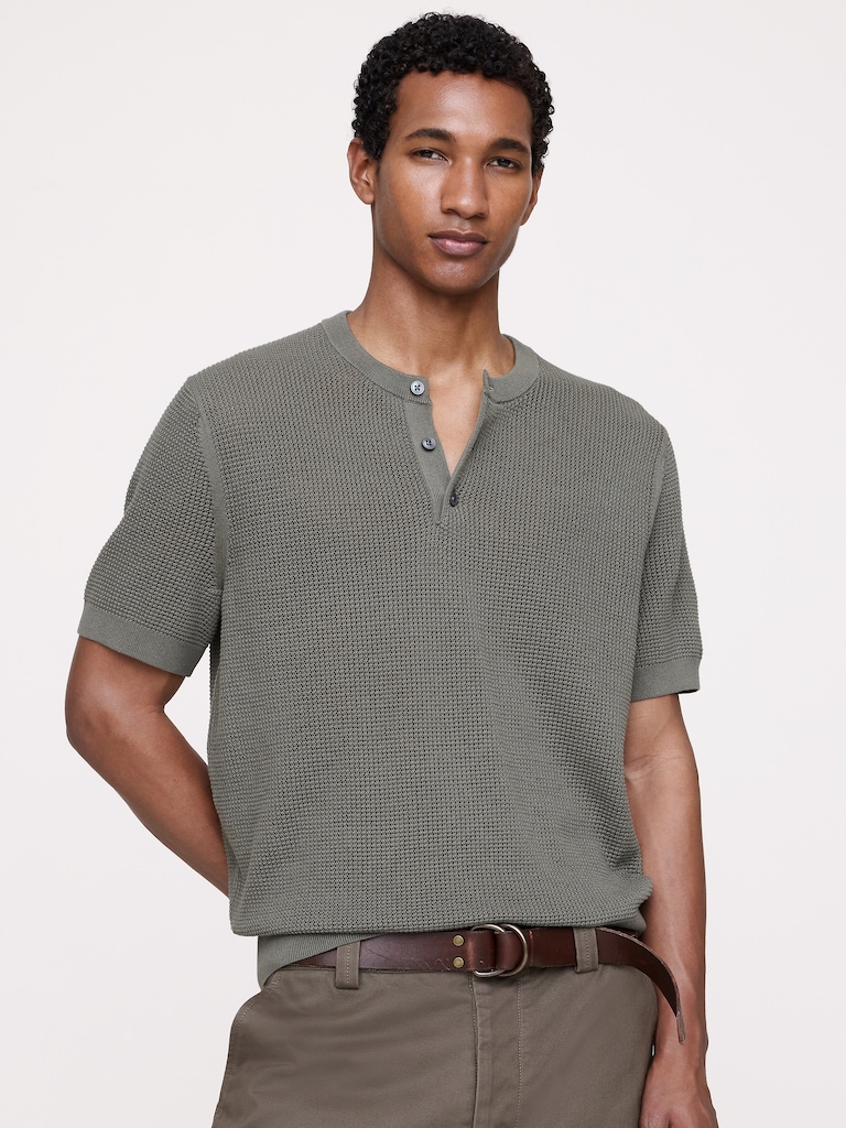 T-shirt henley en coton et soie