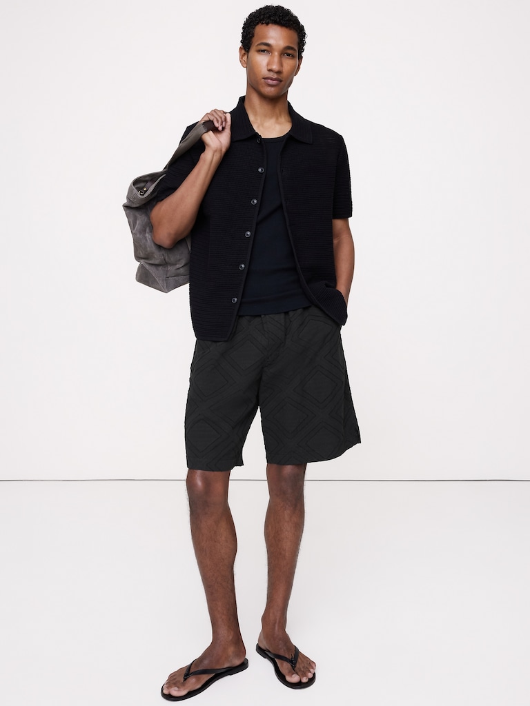 Short à taille extensible en jacquard de coton de 28 cm