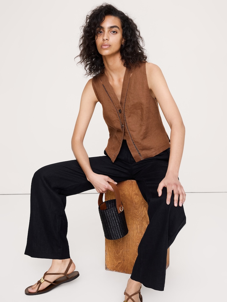 Linen Lace-Trim Vest