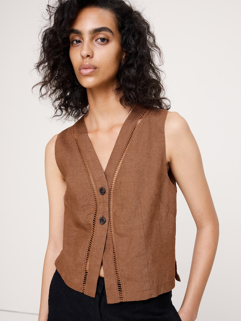 Linen Lace-Trim Vest