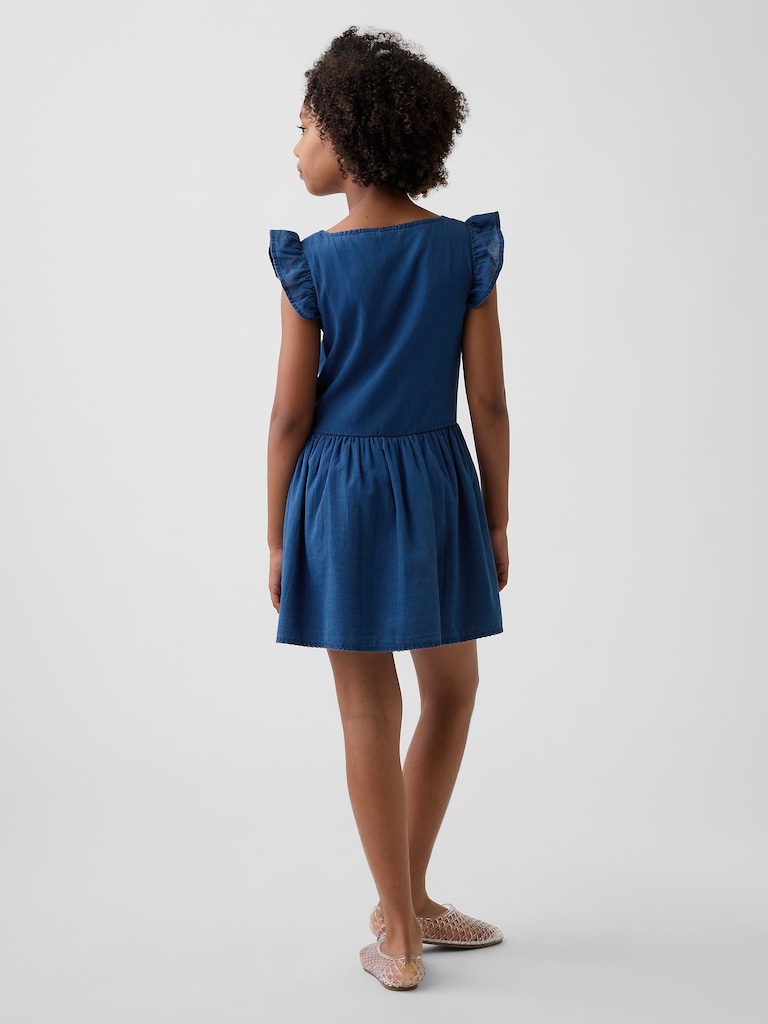 Kids Flutter-Sleeve Lace-Trim Dress