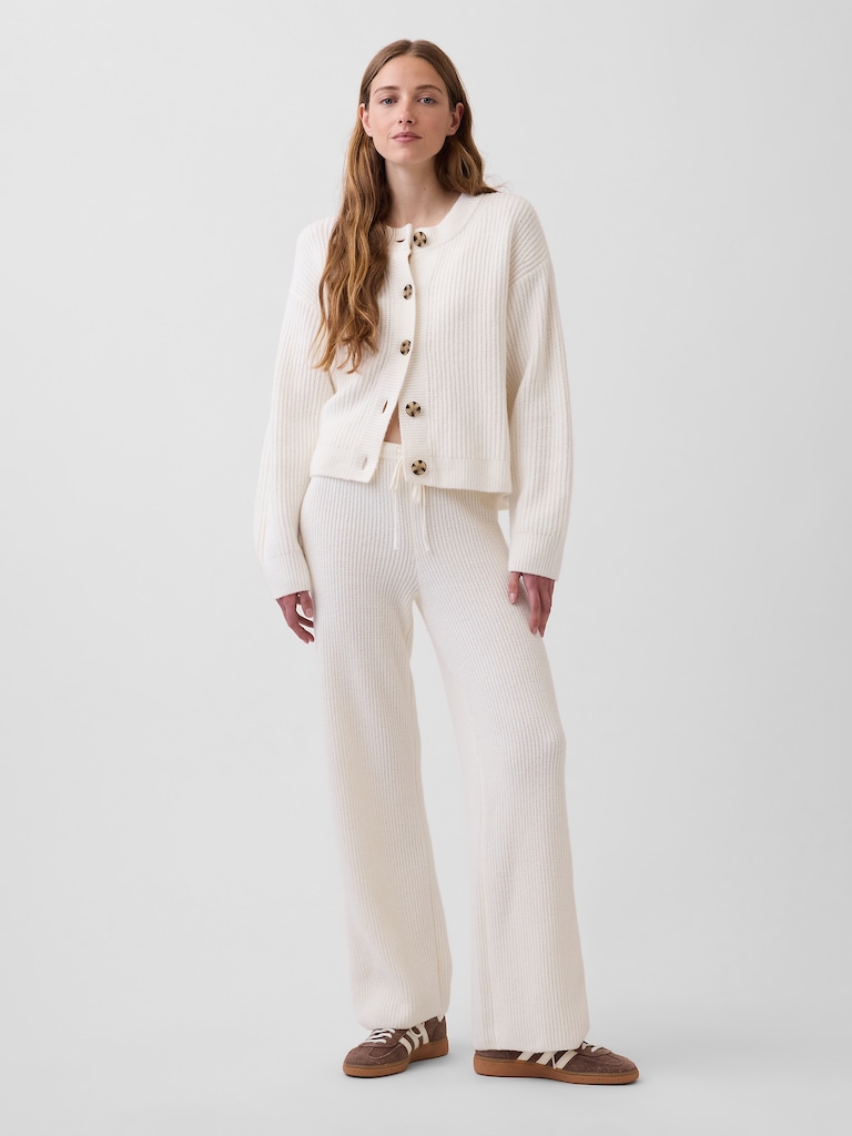 CashSoft Shaker-Stitch Sweater Pants