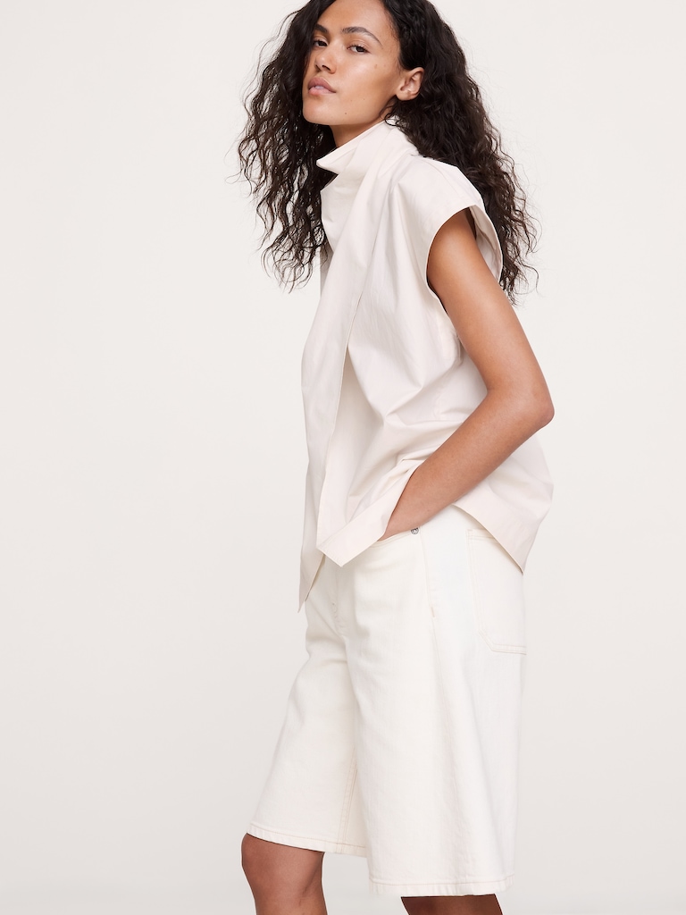 Cotton Poplin Cowl Neck Tunic