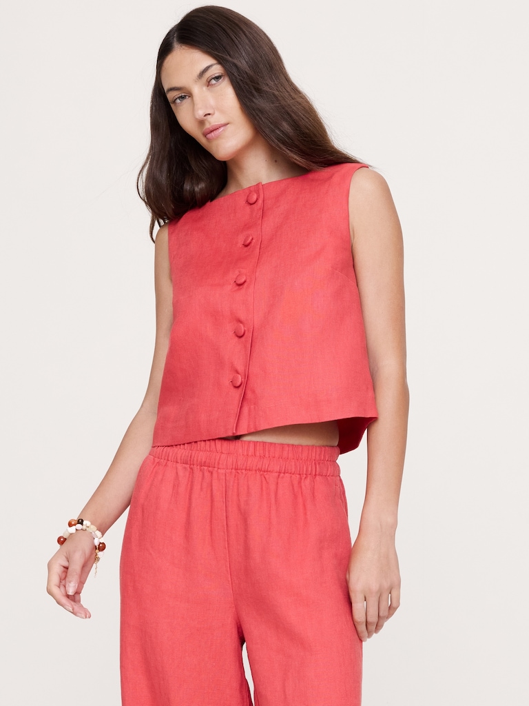 Linen Button-Front Tank