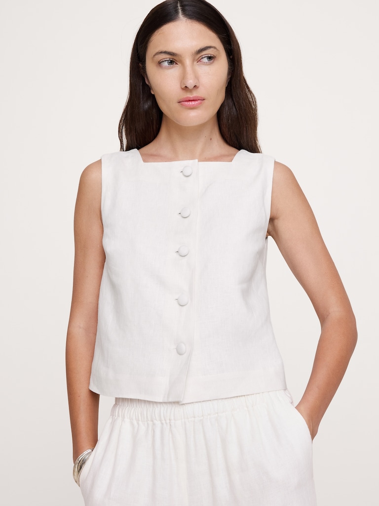 Linen Button-Front Tank