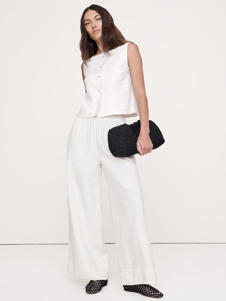 High-Rise Wide-Leg Linen Pull-On Ankle Pant