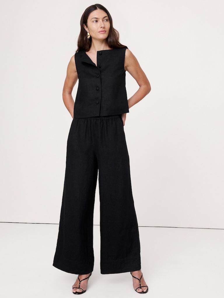 High-Rise Wide-Leg Linen Pull-On Ankle Pant