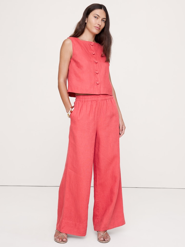 High-Rise Wide-Leg Linen Pull-On Ankle Pant