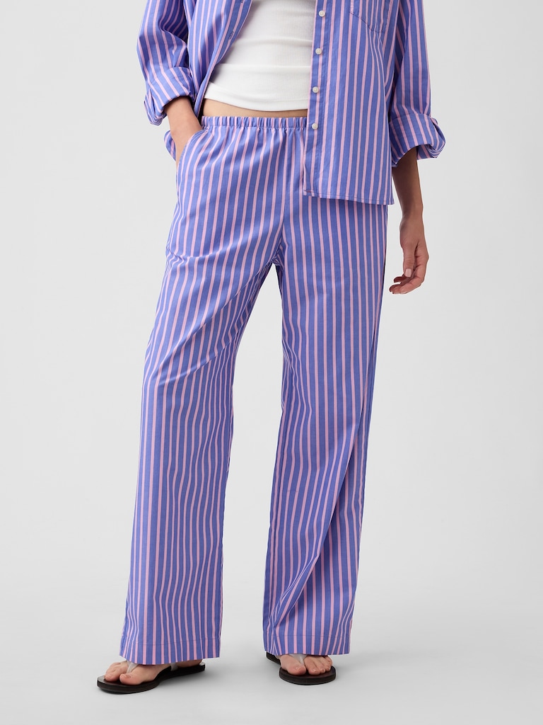 Mid Rise Pull-On Stripe Poplin Pants