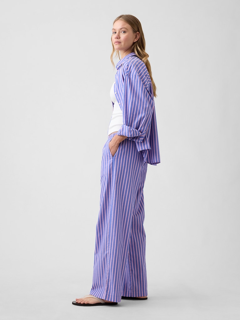 Mid Rise Pull-On Stripe Poplin Pants