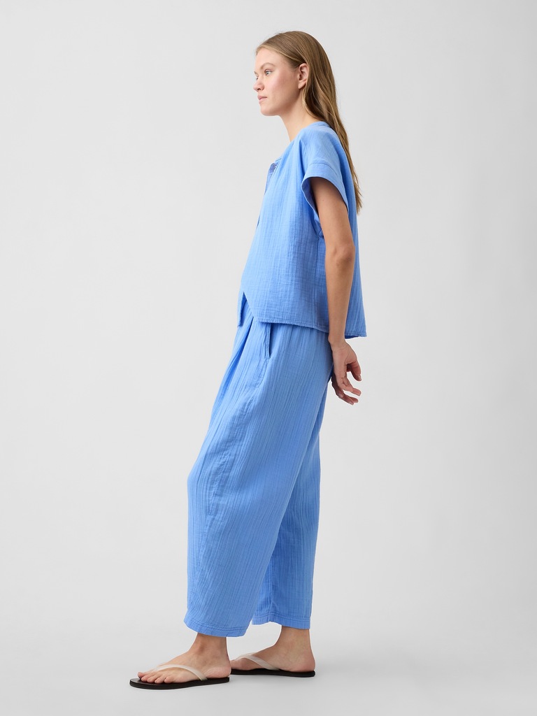 Mid Rise Pull-On Barrel Gauze Pants
