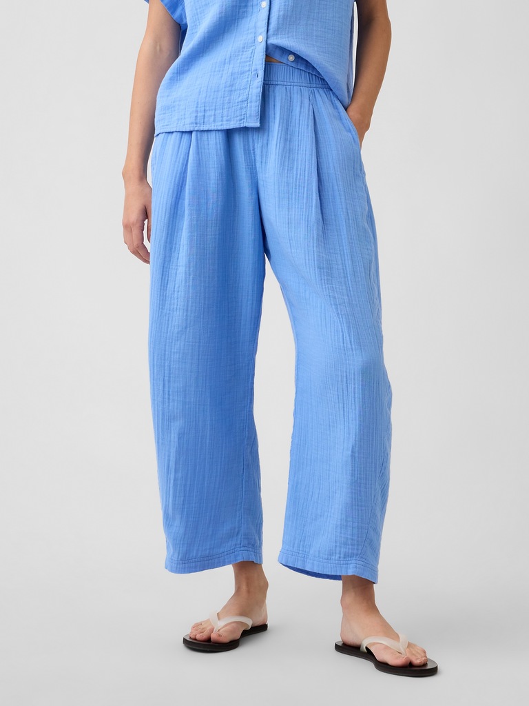 Mid Rise Pull-On Barrel Gauze Pants