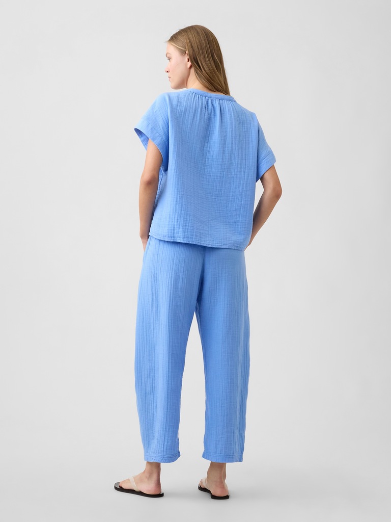 Mid Rise Pull-On Barrel Gauze Pants