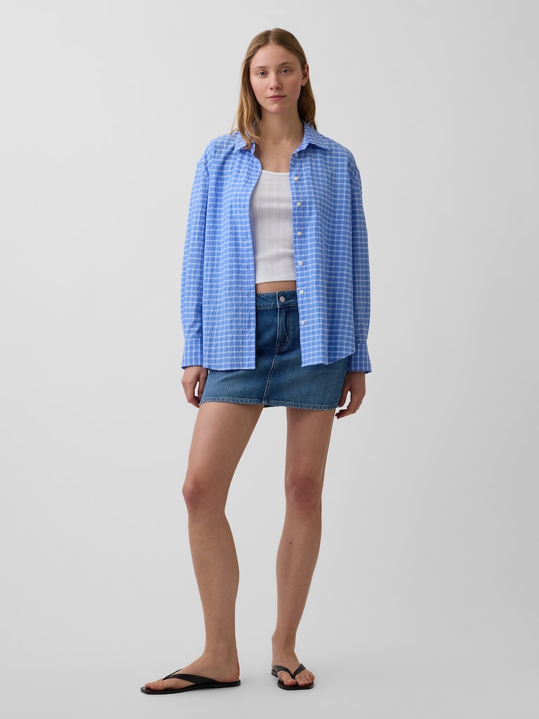 Seersucker Plaid Oversized Shirt