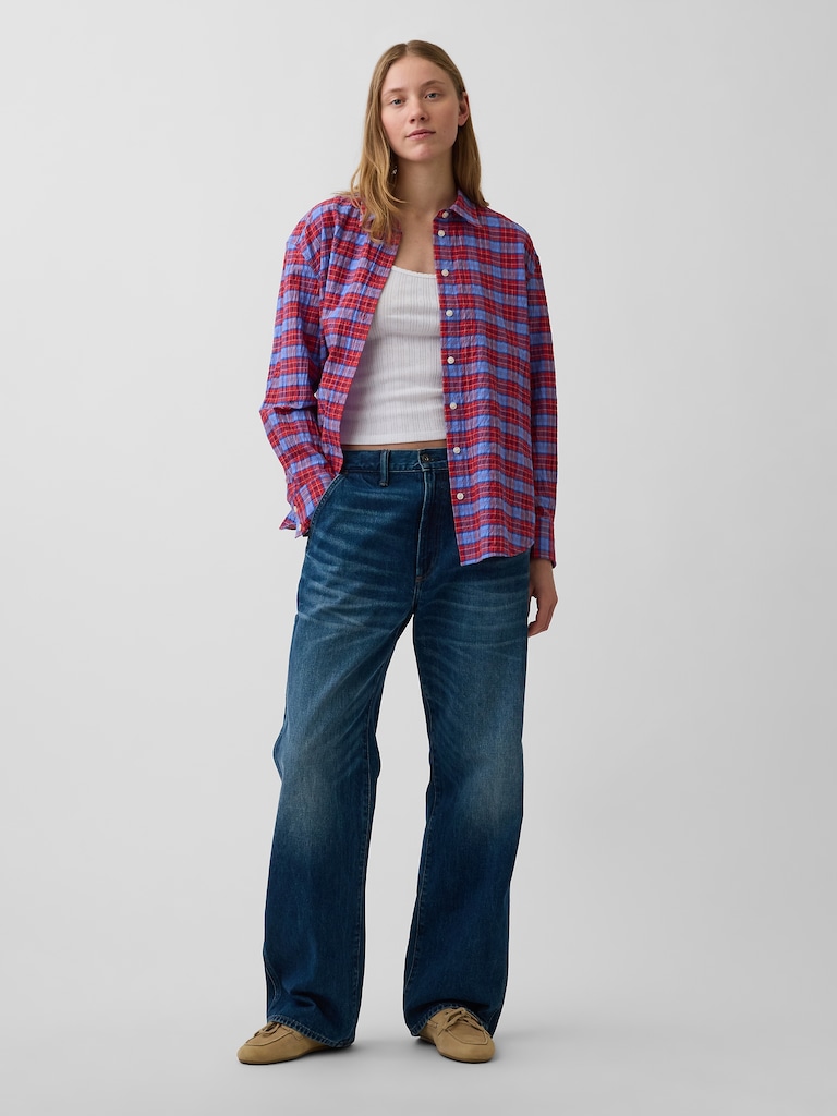 Seersucker Plaid Oversized Shirt