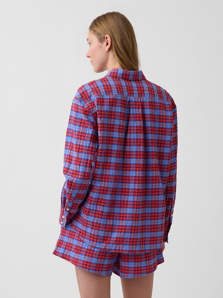 Seersucker Plaid Oversized Shirt