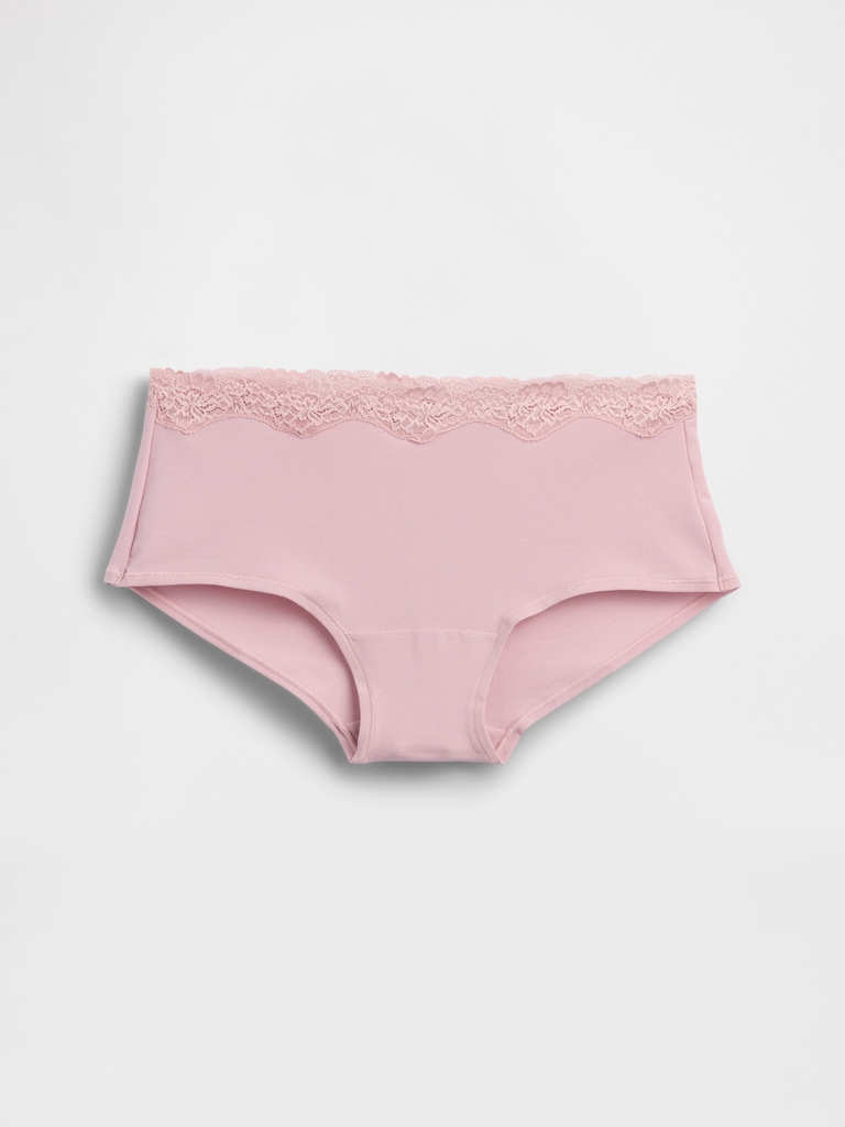 Organic Stretch Cotton Lace-Trim Shorty