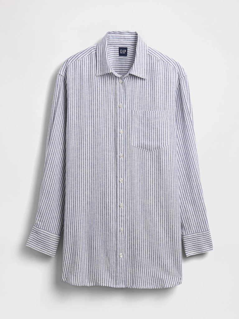 Linen-Blend Oversized Tunic Shirt