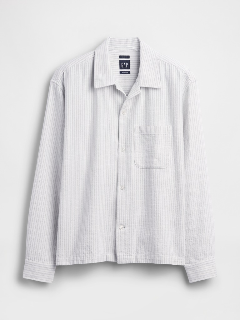 Dobby Stripe Relaxed Straight-Hem Shirt