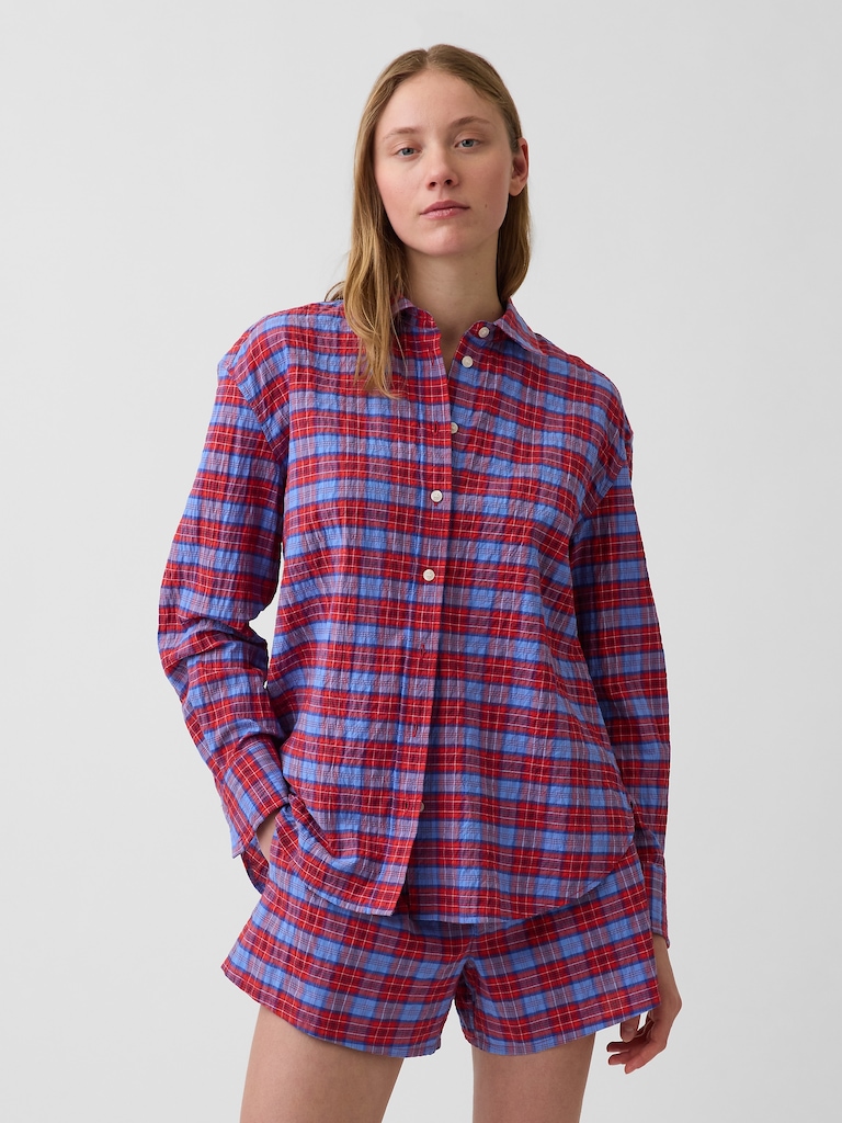 Seersucker Plaid Oversized Shirt