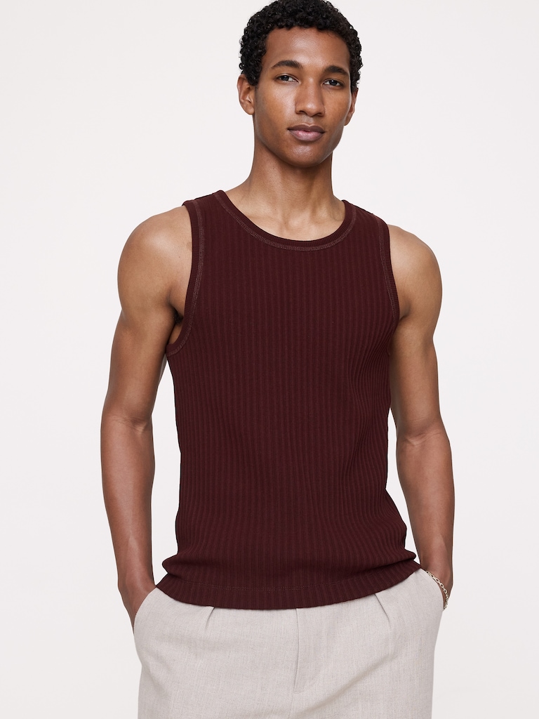 Ribbed Stretch-Cotton Tank