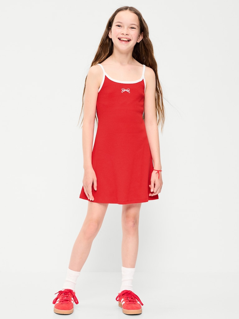 Sleeveless Fitted Ribbed Swing Dress for Girls