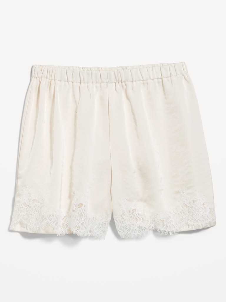 High-Waisted Lace-Trim Satin Shorts