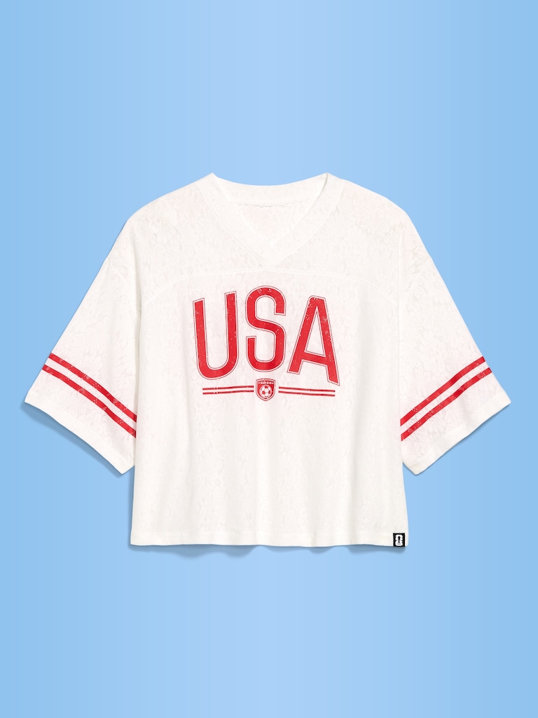 FIFA World Cup 26™ USA Boxy Lace V-Neck T-Shirt for Women