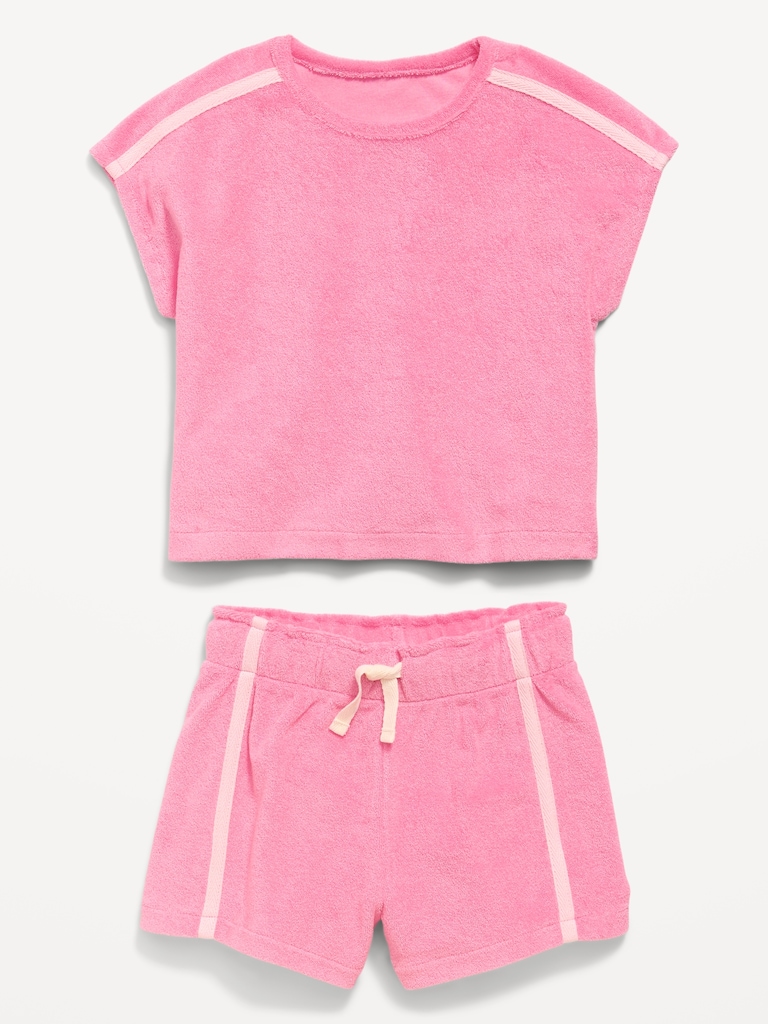 Short-Sleeve Terry Top and Shorts Set for Toddler Girls