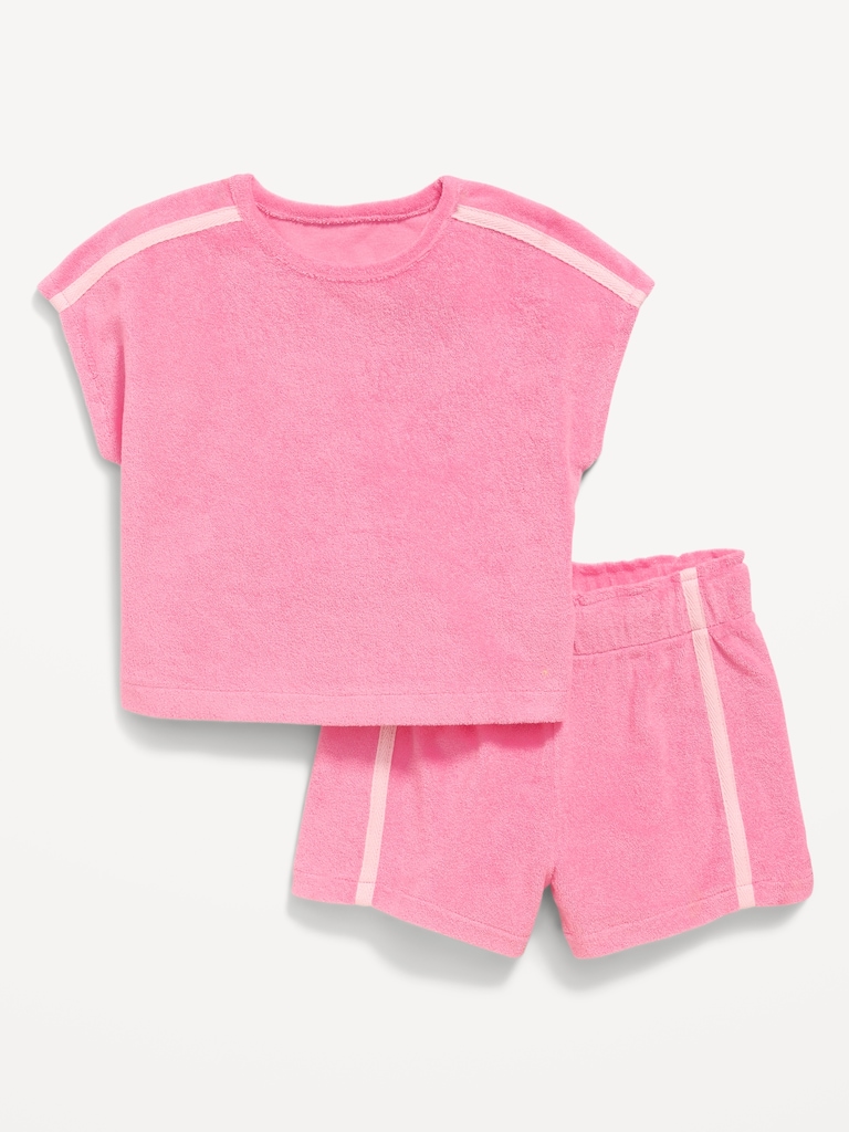 Short-Sleeve Terry Top and Shorts Set for Toddler Girls