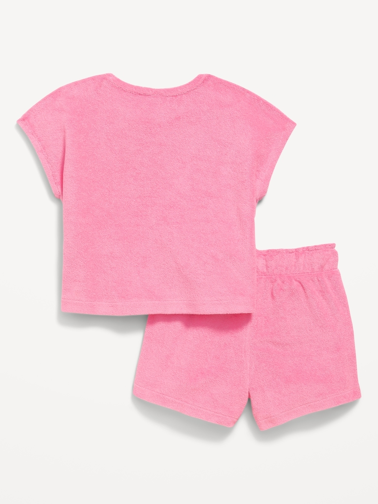 Short-Sleeve Terry Top and Shorts Set for Toddler Girls