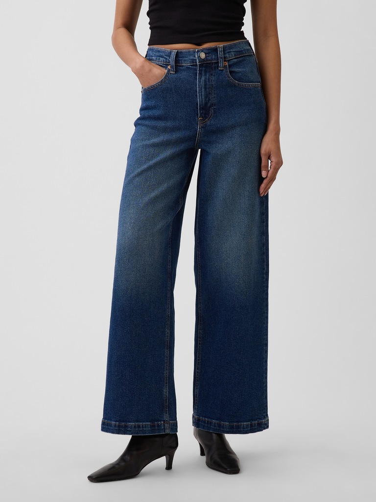 High Rise Stride Wide-Leg Ankle Jeans