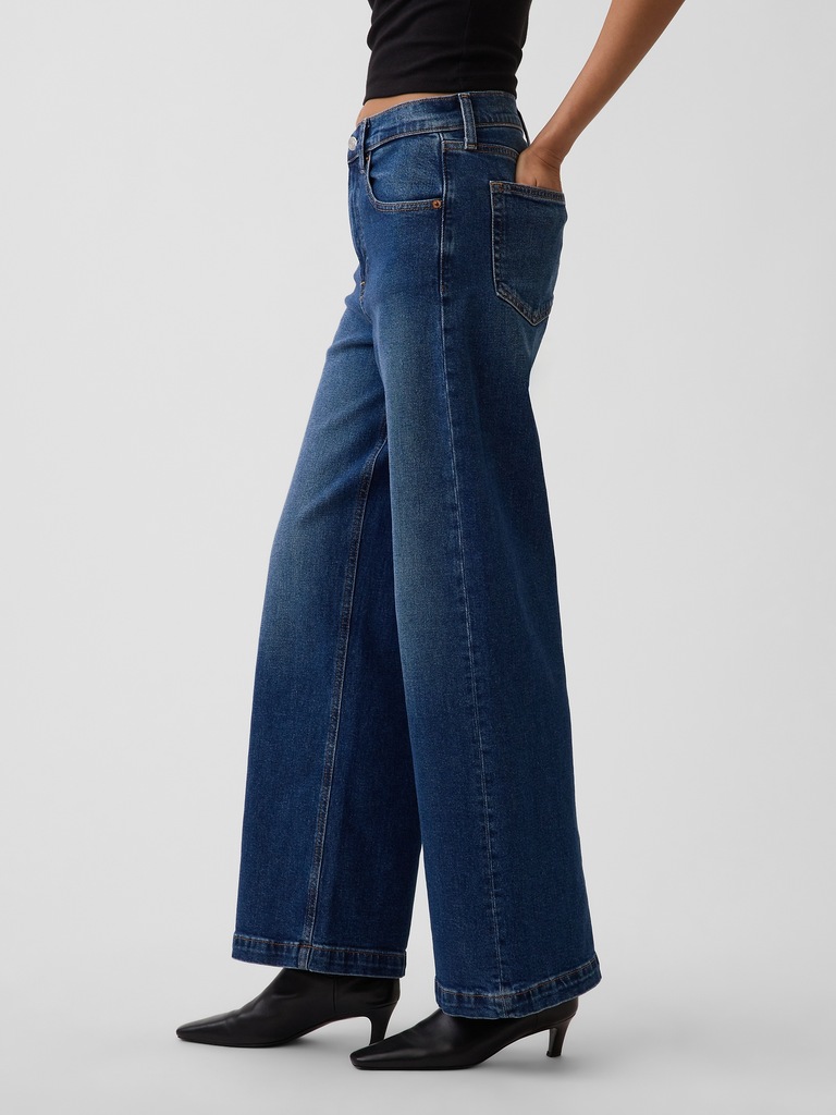 High Rise Stride Wide-Leg Ankle Jeans