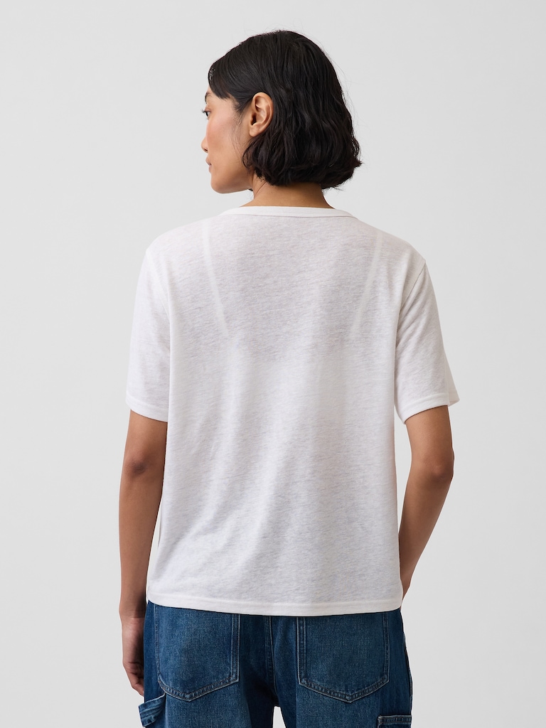 Linen-Blend Relaxed V-Neck T-Shirt