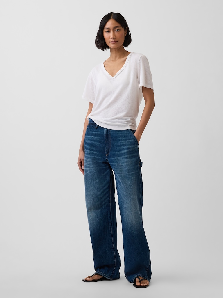 Linen-Blend Relaxed V-Neck T-Shirt