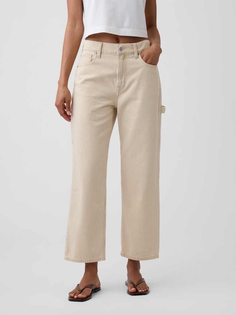 Low Slung Stripe Relaxed Straight Crop Jeans