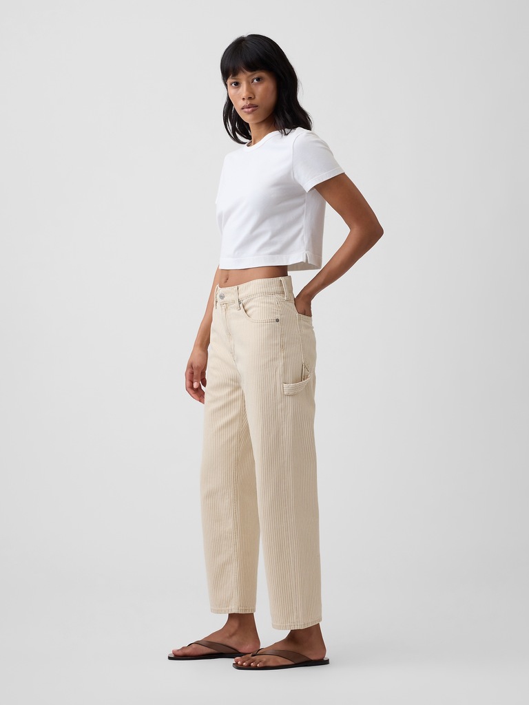Low Slung Stripe Relaxed Straight Crop Jeans
