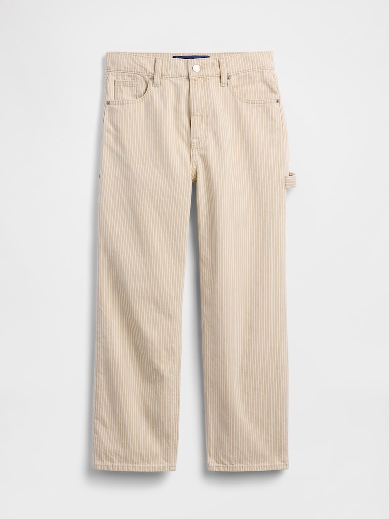 Low Slung Stripe Relaxed Straight Crop Jeans