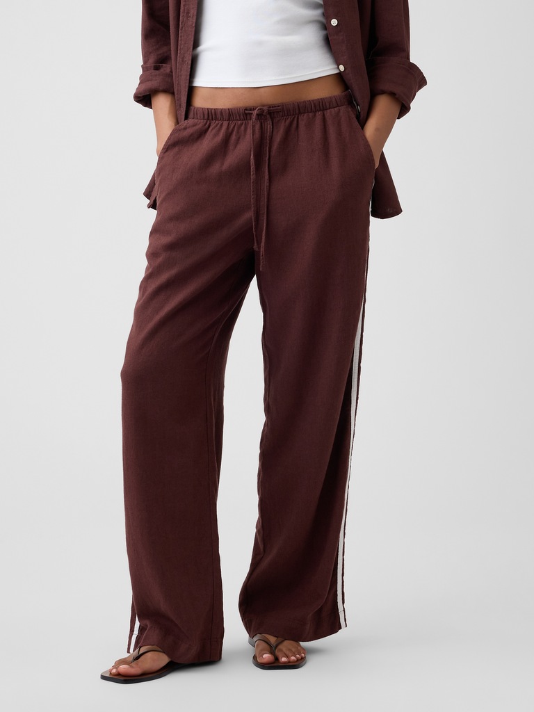 Linen-Blend Stripe Wide-Leg Pants
