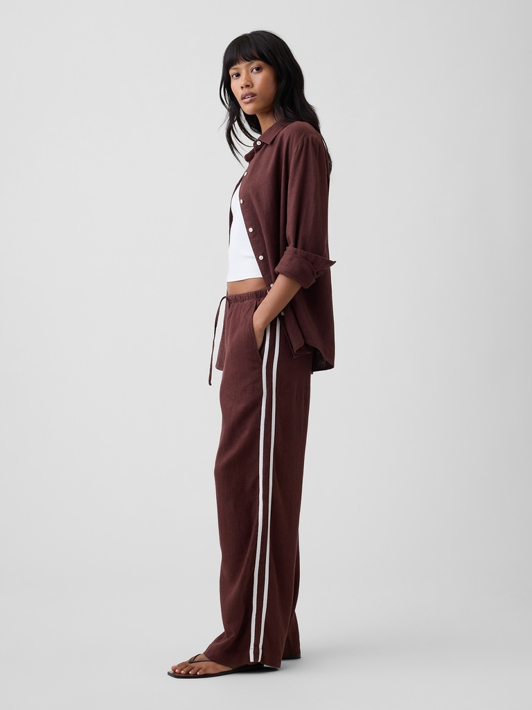 Linen-Blend Stripe Wide-Leg Pants