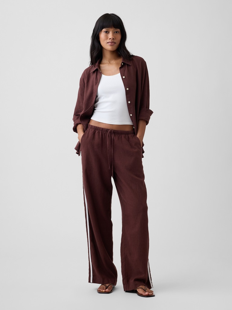 Linen-Blend Stripe Wide-Leg Pants