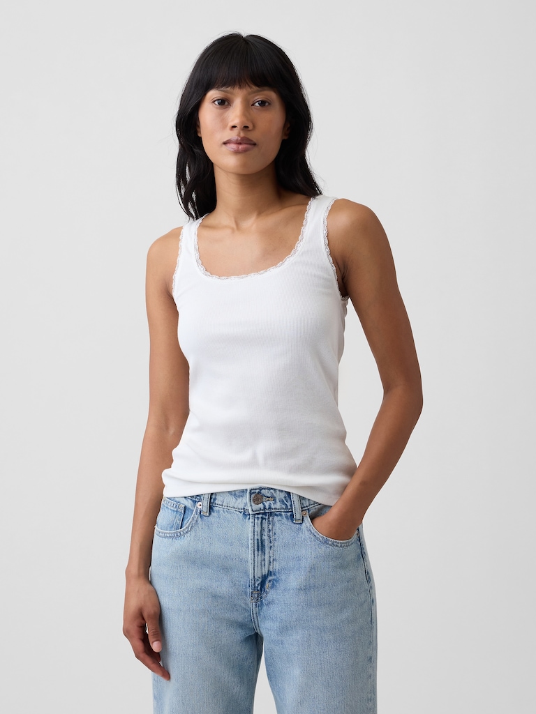 Ribbed Lace-Trim Tank Top