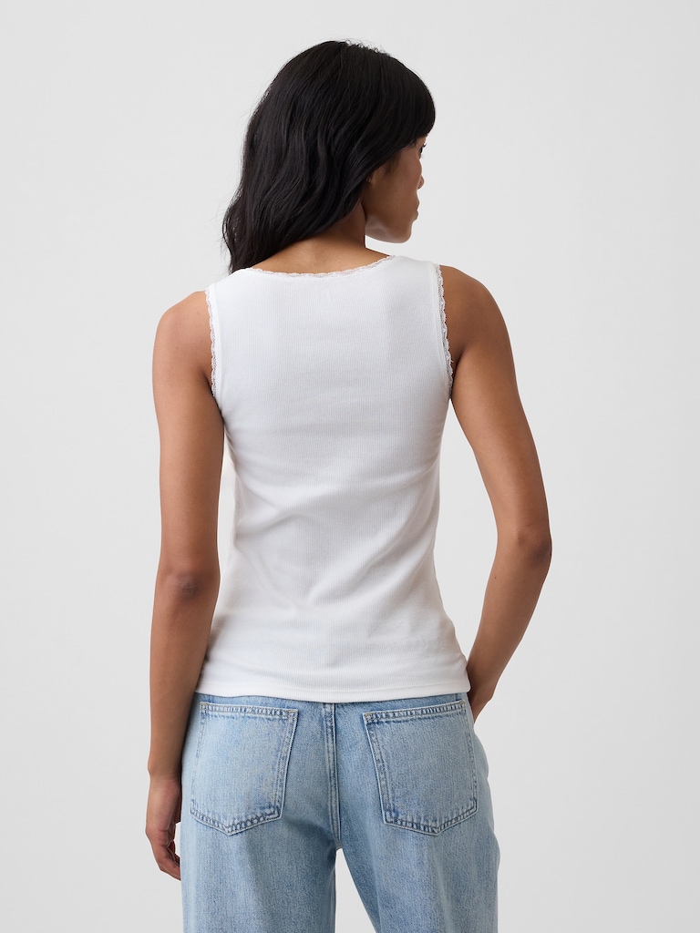 Ribbed Lace-Trim Tank Top