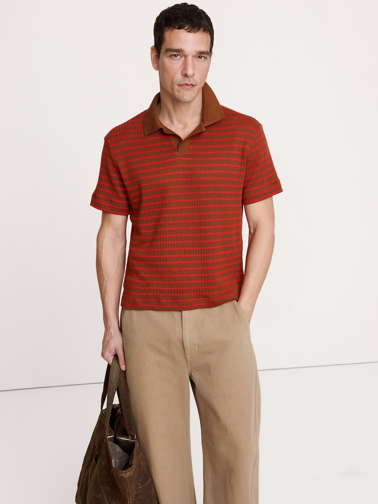 Stripe Johnny-Collar Polo