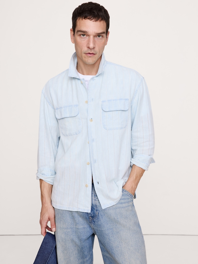 Relaxed-Fit Denim Long-Sleeve Resort Shirt