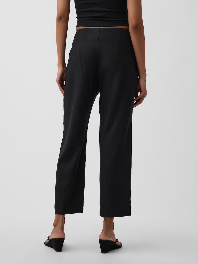 Linen-Blend Relaxed Straight Ankle Pants