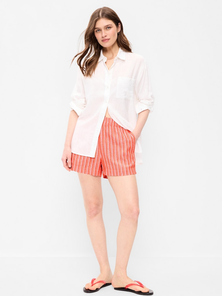 High-Waisted Linen-Blend Shorts -- 3.5-inch inseam