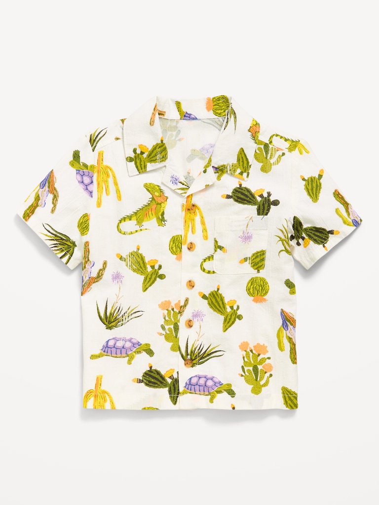 Printed Crinkle Pocket Shirt for Toddler Boys