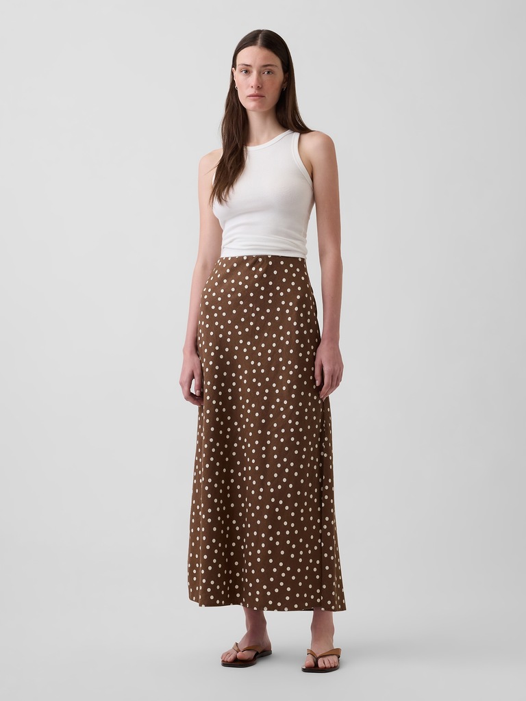 Linen-Blend Maxi Slip Skirt